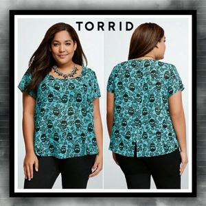 TORRID Teal Skull Button Back Blouse